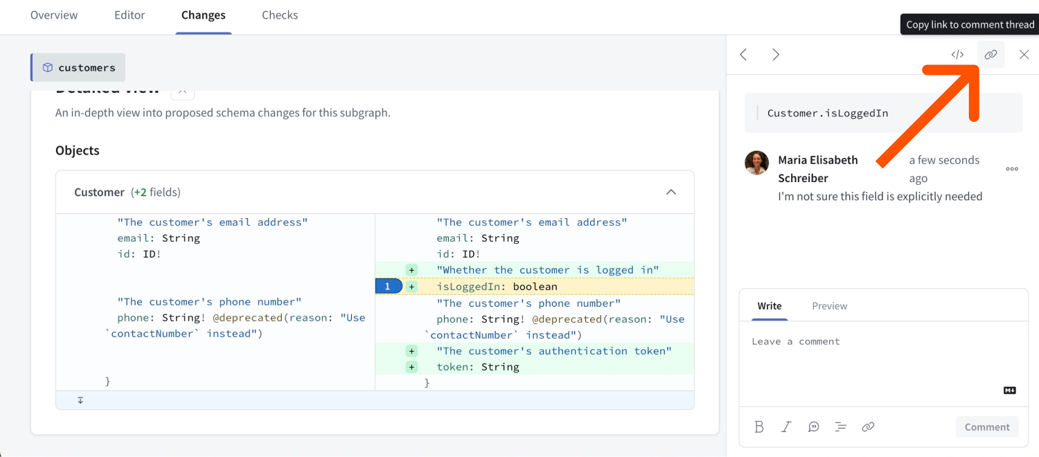 Sharing a schema proposal comment in GraphOS Studio