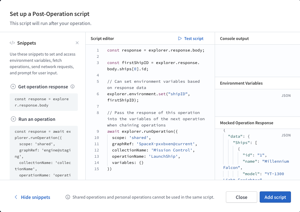 Editing operation scripts in the Explorer